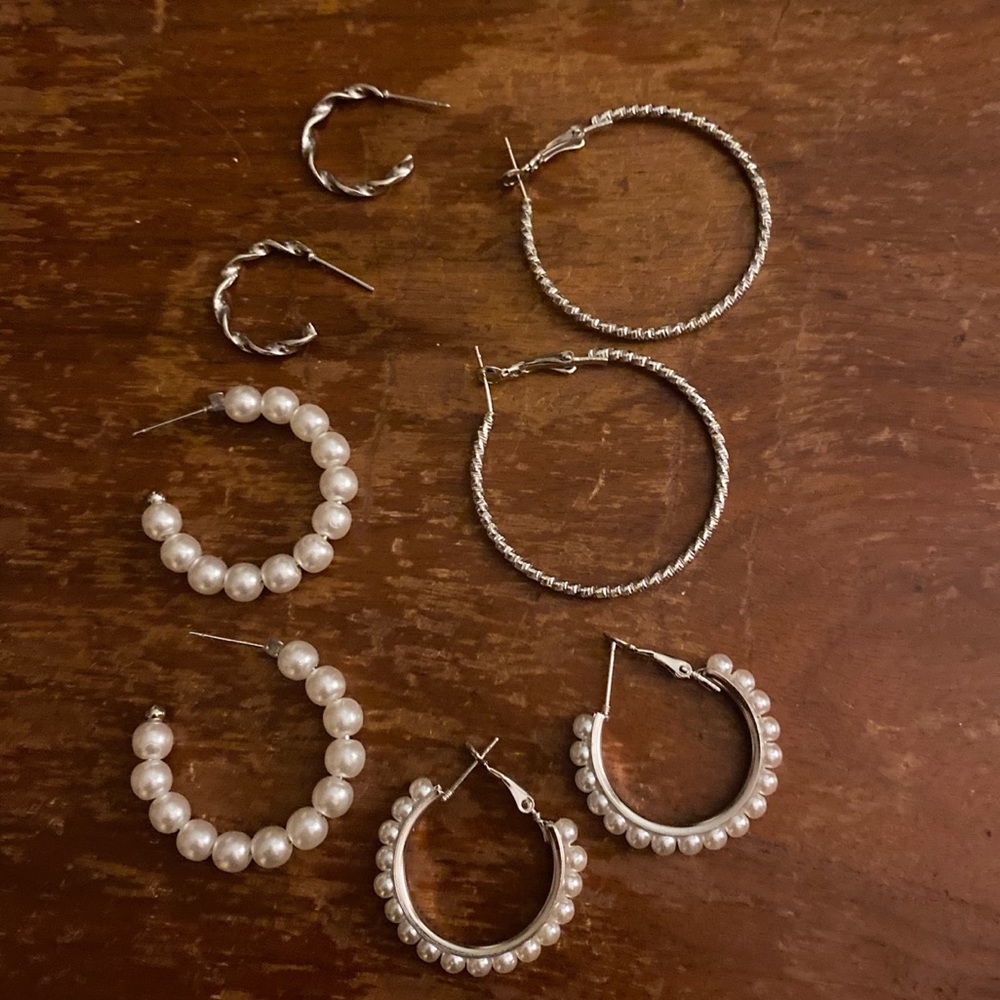 Silver and pearl hoop earrings